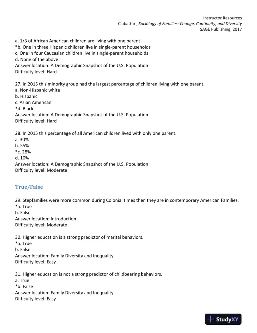 Sociology of Families: Change, Continuity, and Diversity 1st Edition Test Bank, page 7