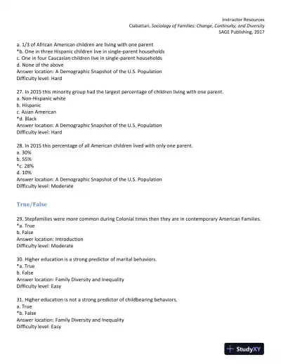 Sociology of Families: Change, Continuity, and Diversity 1st Edition Test Bank - Page 7 preview image