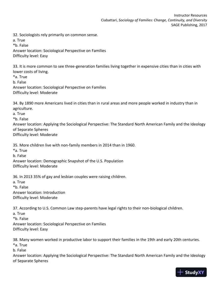 Sociology of Families: Change, Continuity, and Diversity 1st Edition Test Bank, page 8