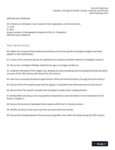 Sociology of Families: Change, Continuity, and Diversity 1st Edition Test Bank - Page 9 preview image