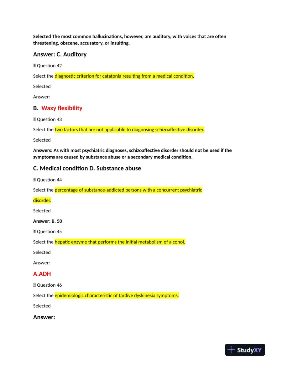 2022 NRNP6635 Walden University Psychopathology Final Exam Week 11 With Answers (261 Solved Questions), page 12
