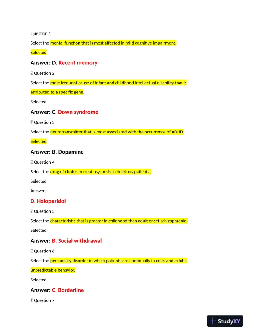 2022 NRNP6635 Walden University Psychopathology Final Exam Week 11 With Answers (261 Solved Questions), page 4