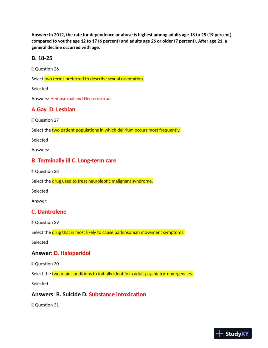 2022 NRNP6635 Walden University Psychopathology Final Exam Week 11 With Answers (261 Solved Questions), page 9
