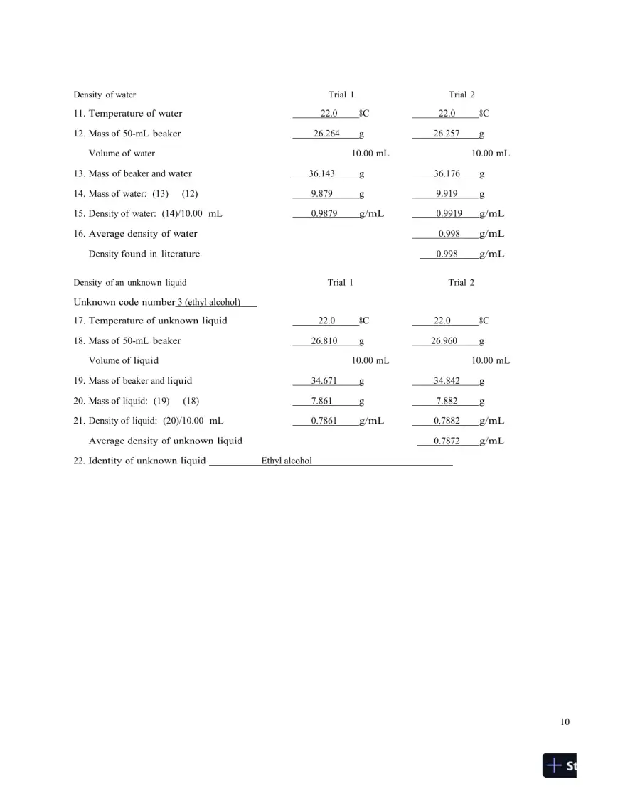 Solution Manual For Laboratory Experiments for Introduction to General, Organic and Biochemistry, 8th Edition, page 11
