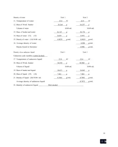 Solution Manual For Laboratory Experiments for Introduction to General, Organic and Biochemistry, 8th Edition - Page 11 preview image