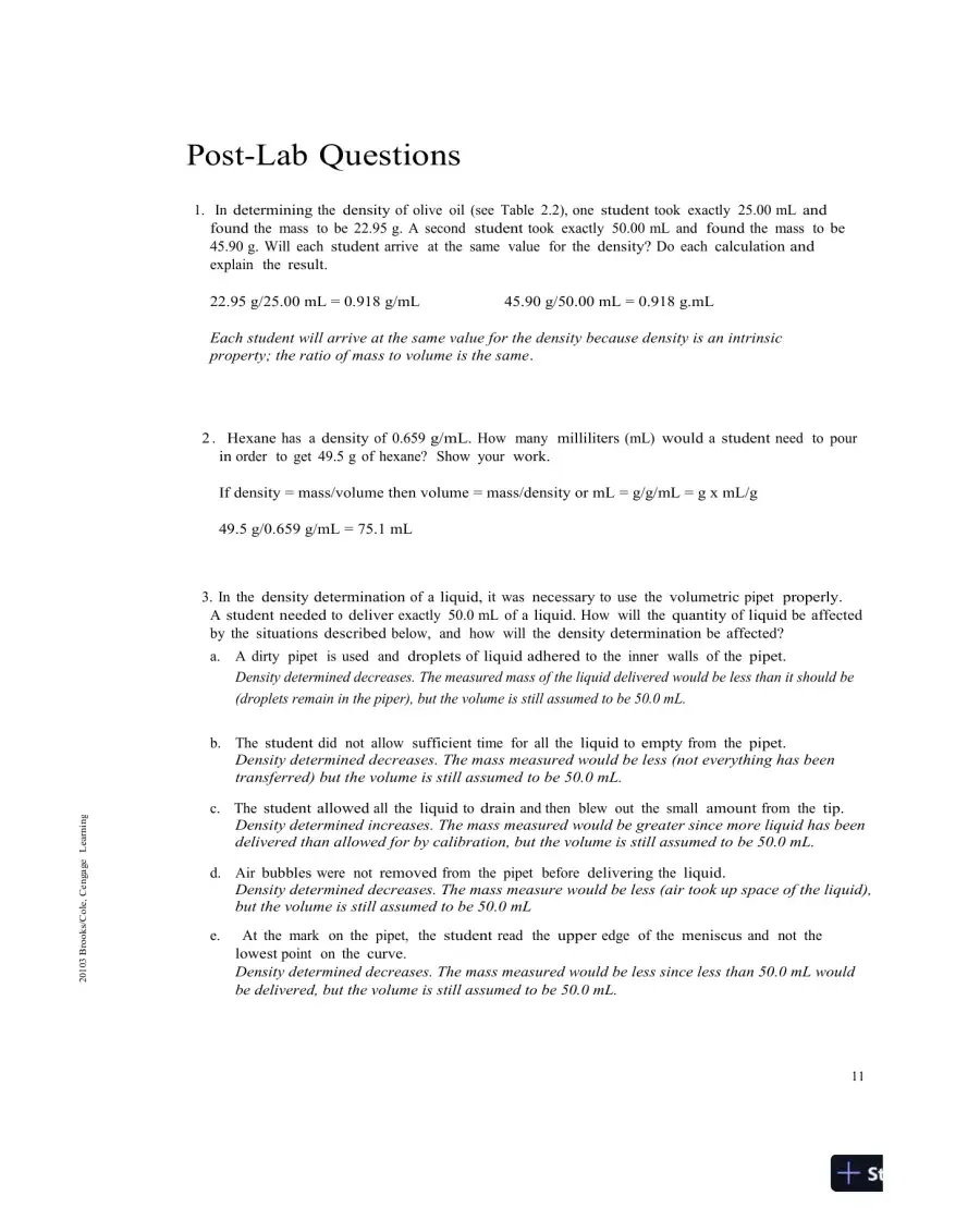 Solution Manual For Laboratory Experiments for Introduction to General, Organic and Biochemistry, 8th Edition, page 12