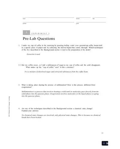 Solution Manual For Laboratory Experiments for Introduction to General, Organic and Biochemistry, 8th Edition - Page 14 preview image