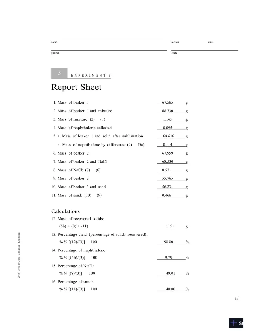 Solution Manual For Laboratory Experiments for Introduction to General, Organic and Biochemistry, 8th Edition, page 15