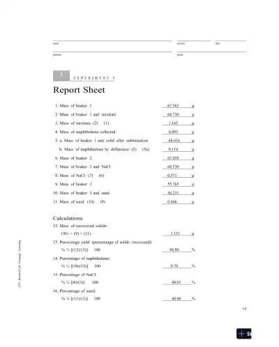 Solution Manual For Laboratory Experiments for Introduction to General, Organic and Biochemistry, 8th Edition - Page 15 preview image