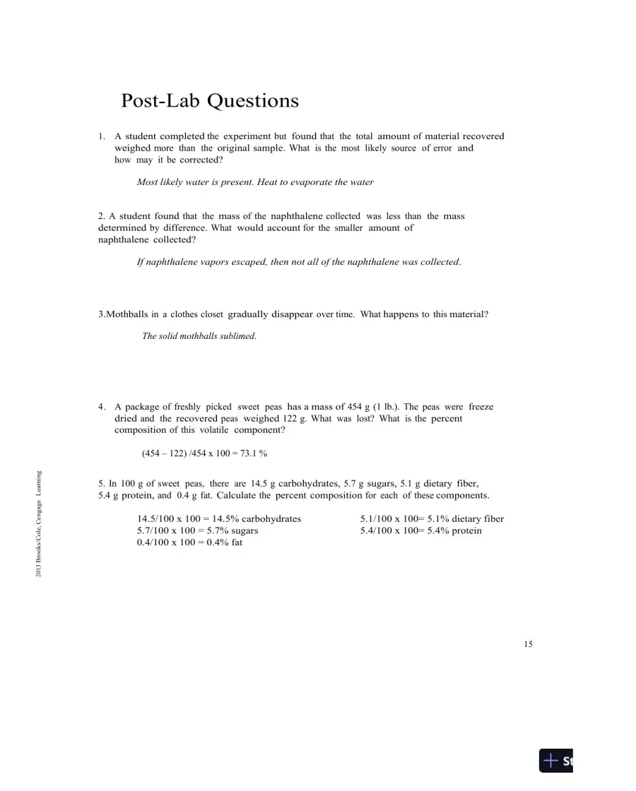 Solution Manual For Laboratory Experiments for Introduction to General, Organic and Biochemistry, 8th Edition, page 16