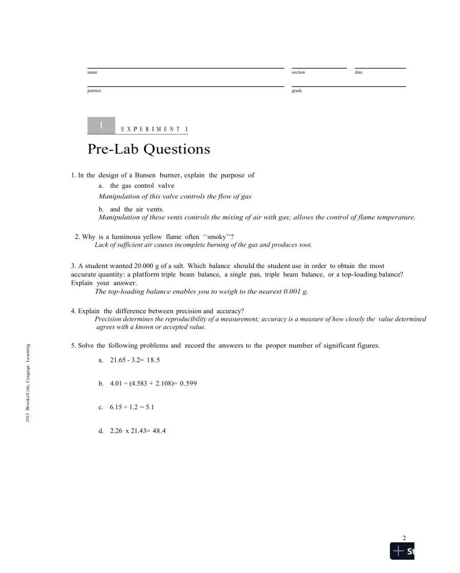 Solution Manual For Laboratory Experiments for Introduction to General, Organic and Biochemistry, 8th Edition, page 3