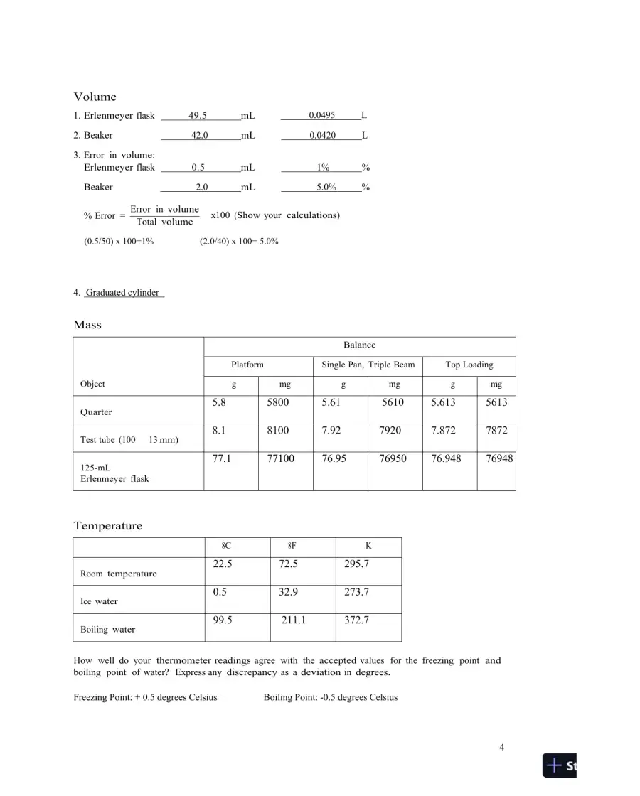 Solution Manual For Laboratory Experiments for Introduction to General, Organic and Biochemistry, 8th Edition, page 5