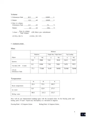 Solution Manual For Laboratory Experiments for Introduction to General, Organic and Biochemistry, 8th Edition - Page 5 preview image