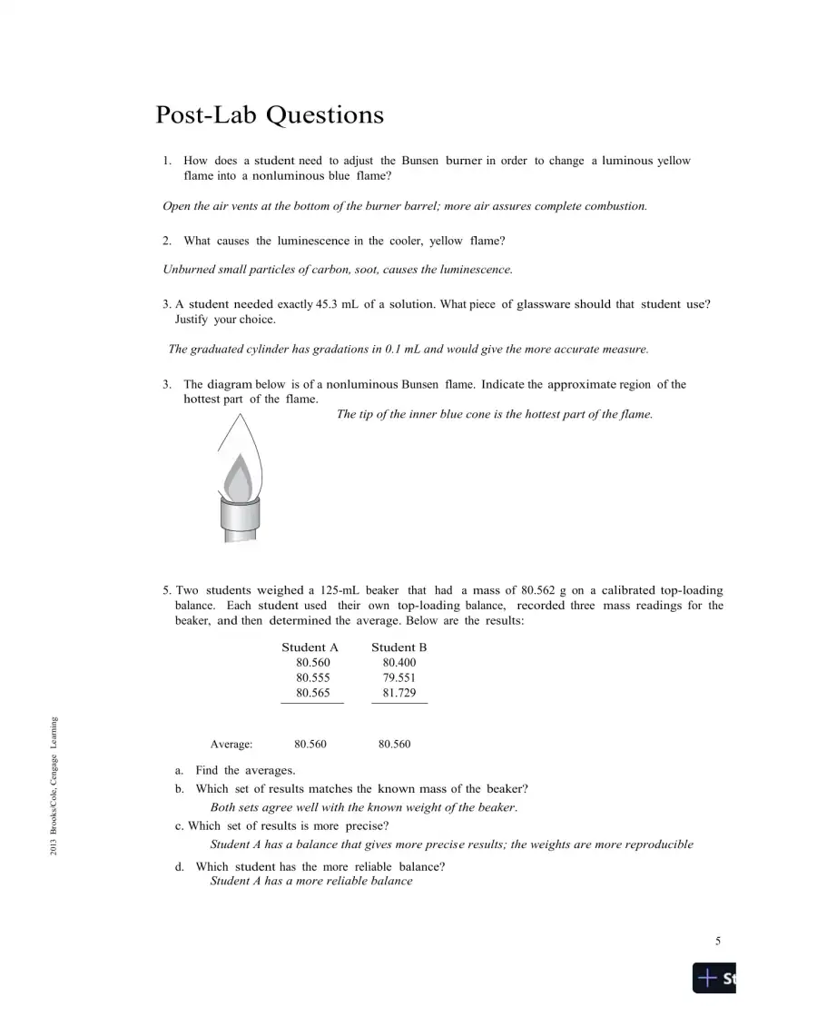 Solution Manual For Laboratory Experiments for Introduction to General, Organic and Biochemistry, 8th Edition, page 6