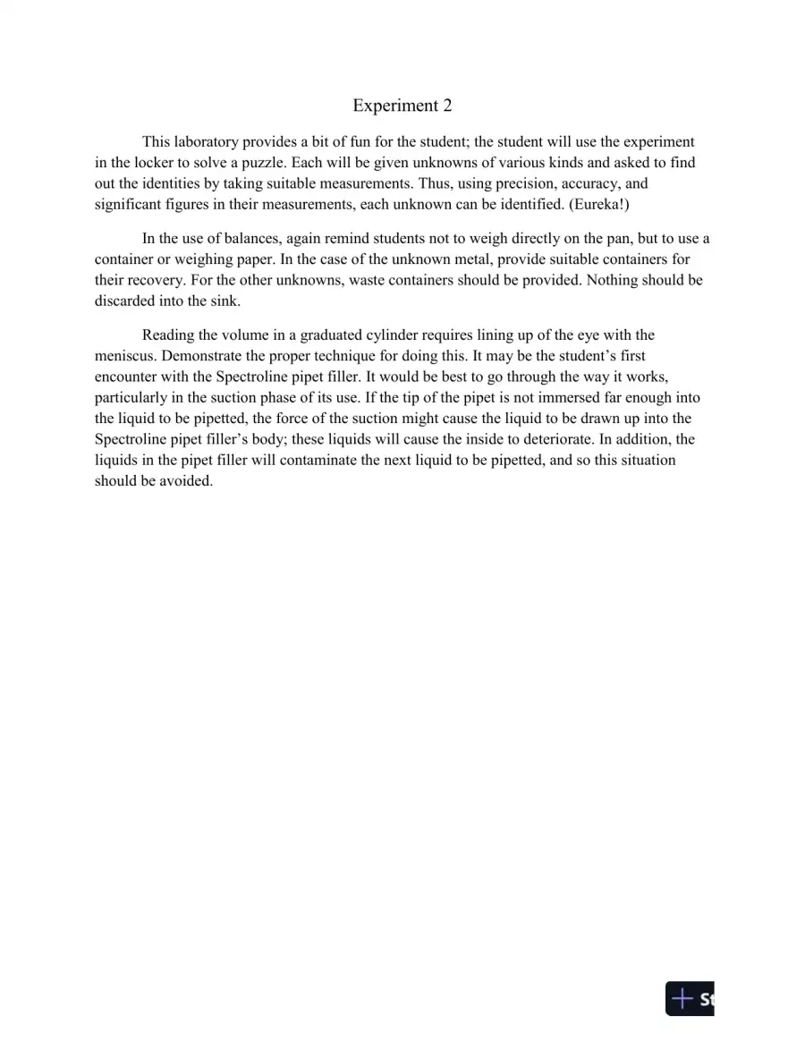 Solution Manual For Laboratory Experiments for Introduction to General, Organic and Biochemistry, 8th Edition, page 8