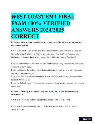 2024-2025 West Coast EMT Final Exam with Answers (258 Solved Questions) - Page 1 preview image