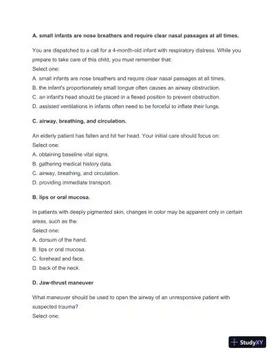 2024-2025 West Coast EMT Final Exam with Answers (258 Solved Questions) - Page 15 preview image