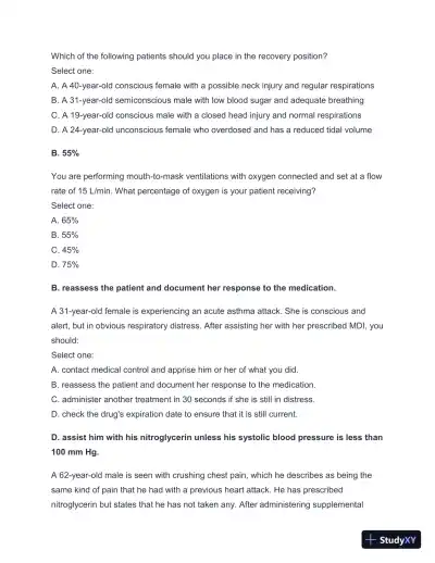 2024-2025 West Coast EMT Final Exam with Answers (258 Solved Questions) - Page 19 preview image