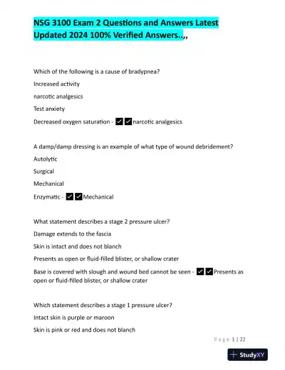 2024 NSG3100 Nursing Diagnosis Practice Exam With Answers (76 Solved Questions) - Page 1 preview image