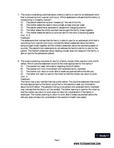 Maternal & Child Health Nursing: Care of the Childbearing & Childrearing Family 8th Edition Test Bank - Page 12 preview image