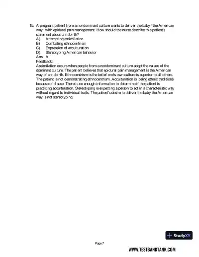 Maternal & Child Health Nursing: Care of the Childbearing & Childrearing Family 8th Edition Test Bank - Page 23 preview image