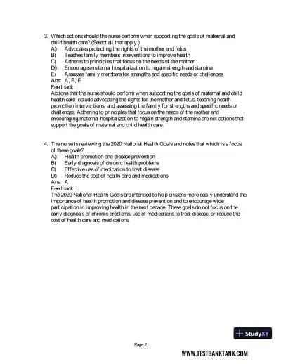 Maternal & Child Health Nursing: Care of the Childbearing & Childrearing Family 8th Edition Test Bank - Page 3 preview image