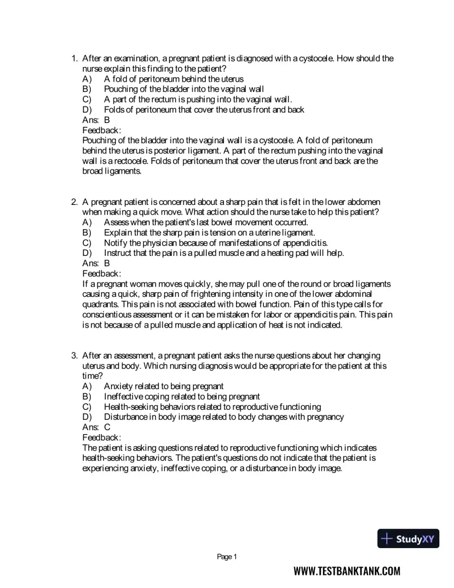 Maternal & Child Health Nursing: Care of the Childbearing & Childrearing Family 8th Edition Test Bank, page 31
