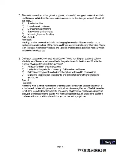 Maternal & Child Health Nursing: Care of the Childbearing & Childrearing Family 8th Edition Test Bank - Page 4 preview image