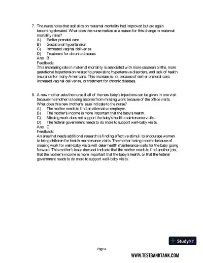 Maternal & Child Health Nursing: Care of the Childbearing & Childrearing Family 8th Edition Test Bank - Page 5 preview image