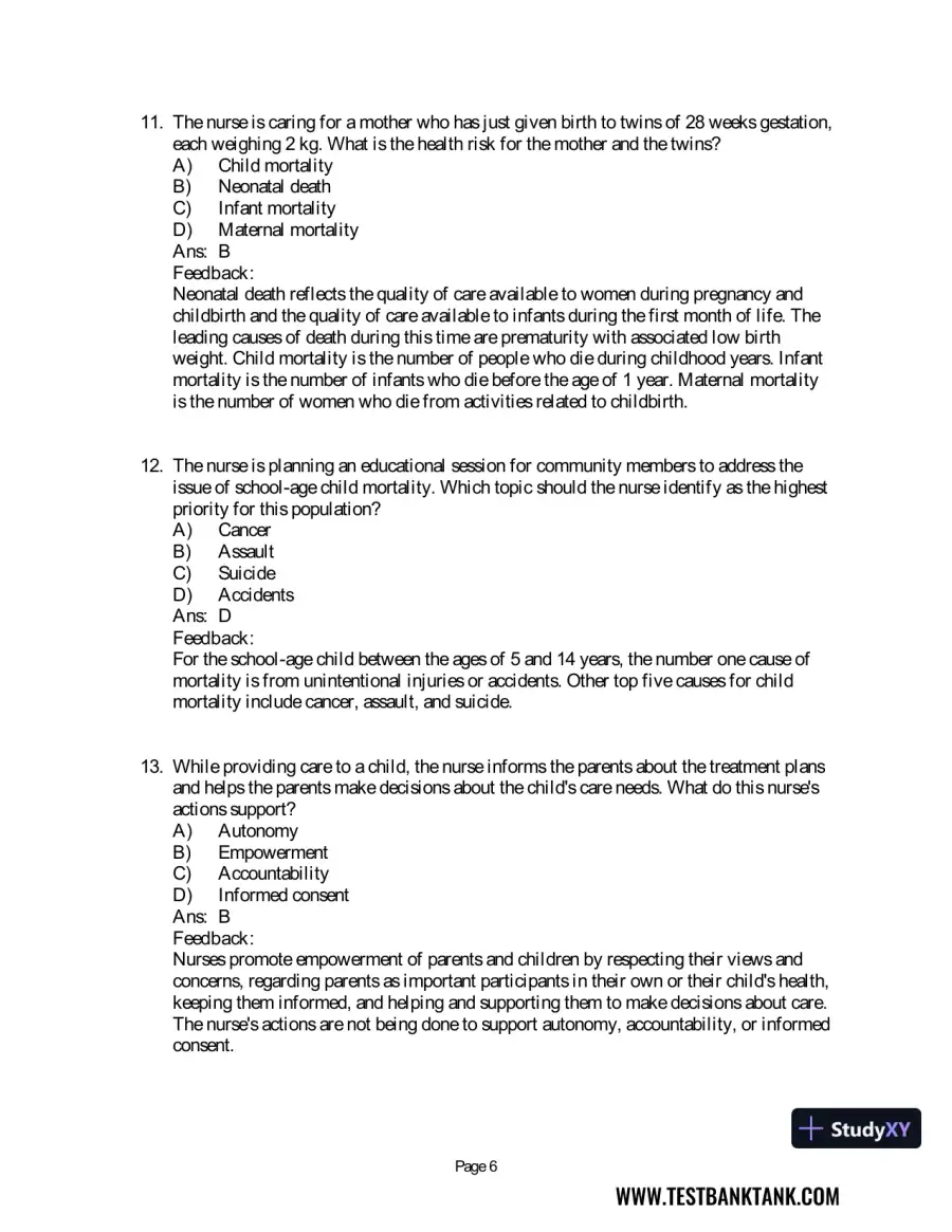 Maternal & Child Health Nursing: Care of the Childbearing & Childrearing Family 8th Edition Test Bank, page 7