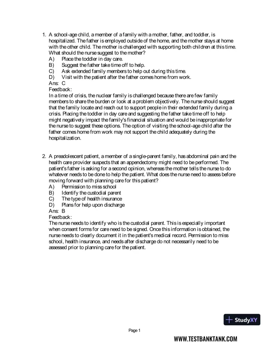 Maternal & Child Health Nursing: Care of the Childbearing & Childrearing Family 8th Edition Test Bank, page 9