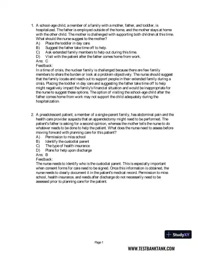 Maternal & Child Health Nursing: Care of the Childbearing & Childrearing Family 8th Edition Test Bank - Page 9 preview image