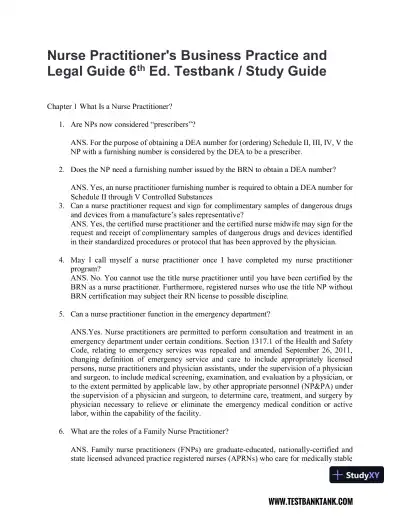 Nurse Practitioner's Business Practice and Legal Guide 6th Edition Test Bank - Page 1 preview image