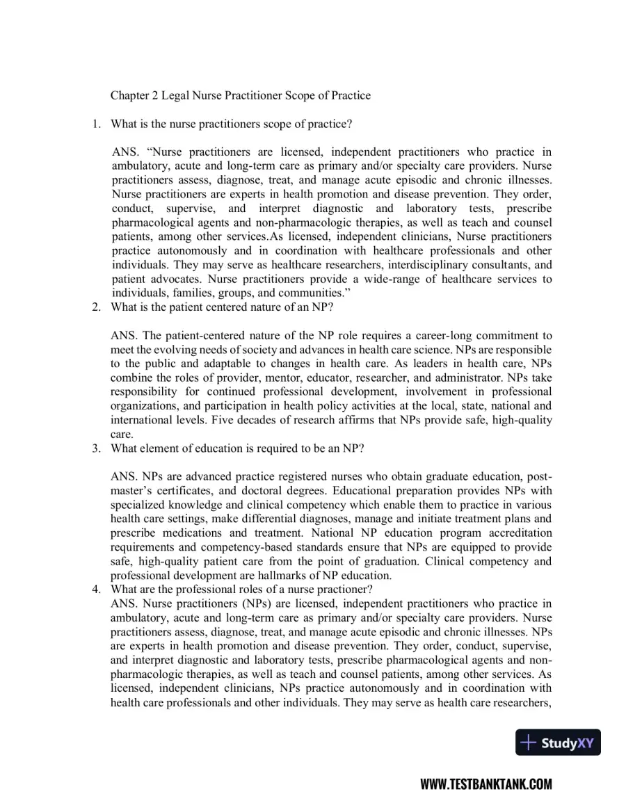 Nurse Practitioner's Business Practice and Legal Guide 6th Edition Test Bank, page 4