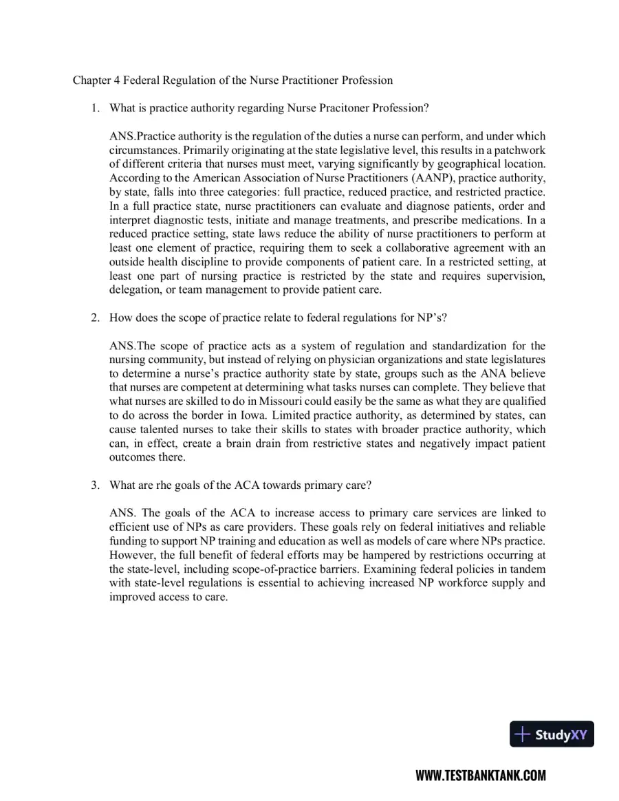 Nurse Practitioner's Business Practice and Legal Guide 6th Edition Test Bank, page 7