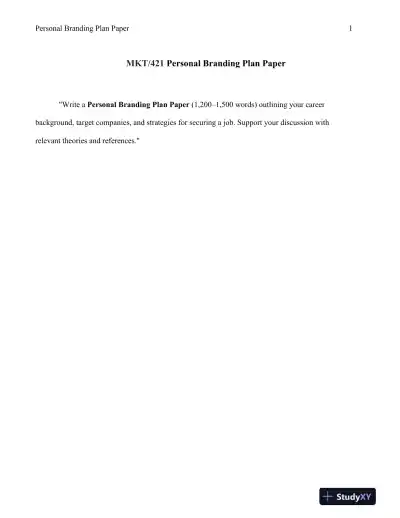 MKT/421 Personal Branding Plan Paper - Page 1 preview image