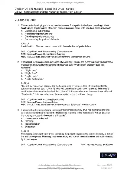 Test Bank for Pharmacology and the Nursing Process, 10th Edition (Chapters 1-57) - Page 1 preview image