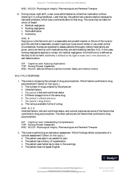 Test Bank for Pharmacology and the Nursing Process, 10th Edition (Chapters 1-57) - Page 20 preview image