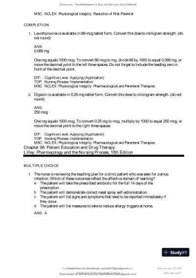 Test Bank for Pharmacology and the Nursing Process, 10th Edition (Chapters 1-57) - Page 24 preview image