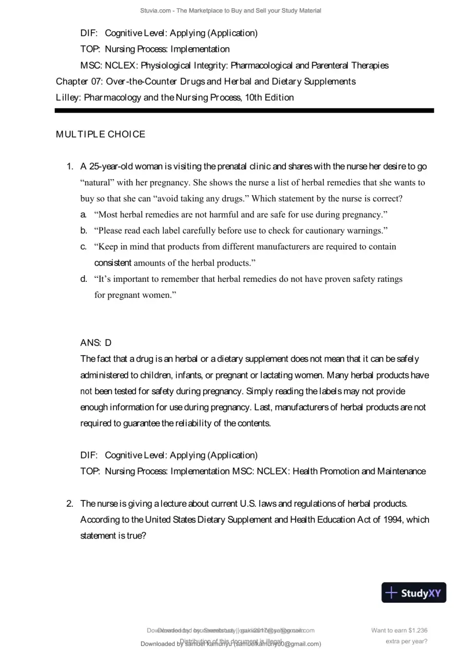 Test Bank for Pharmacology and the Nursing Process, 10th Edition (Chapters 1-57), page 31