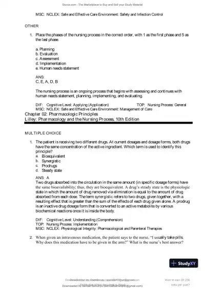 Test Bank for Pharmacology and the Nursing Process, 10th Edition (Chapters 1-57) - Page 5 preview image