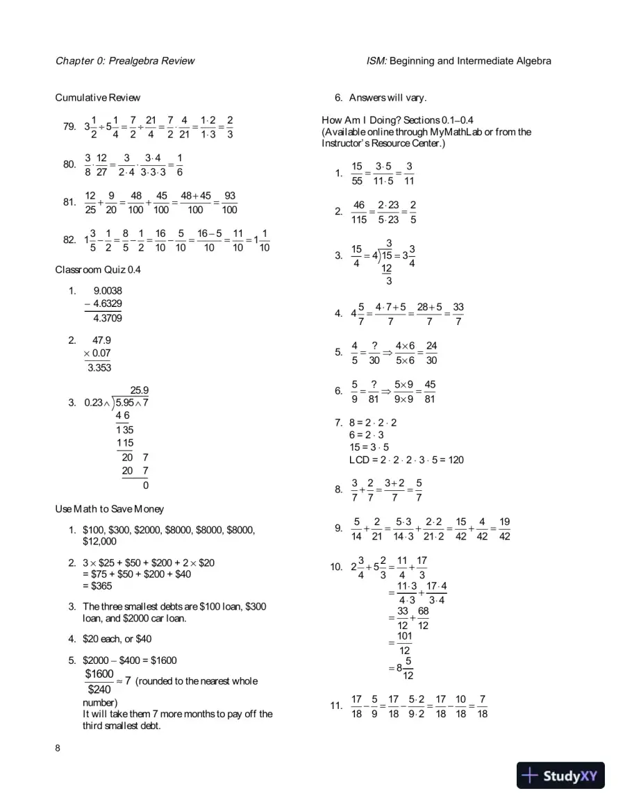 Solution Manual for Beginning and Intermediate Algebra, 5th Edition, page 12