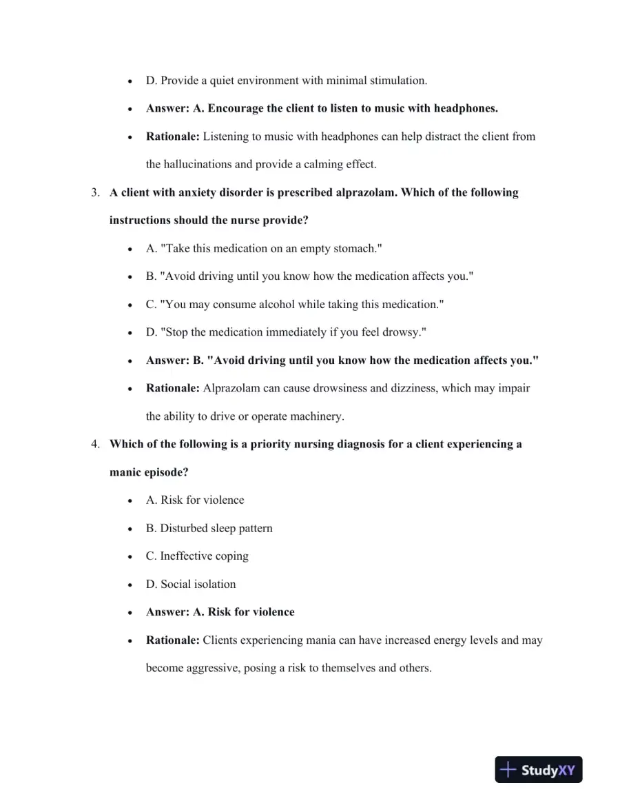 2023 ATI PN Mental Health Practice Exam With Answers (43 Solved Questions), page 3