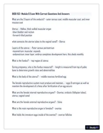 BIOD 152 Prenatal Health Module 6 Exam With Answers (142 Solved Questions) - Page 1 preview image