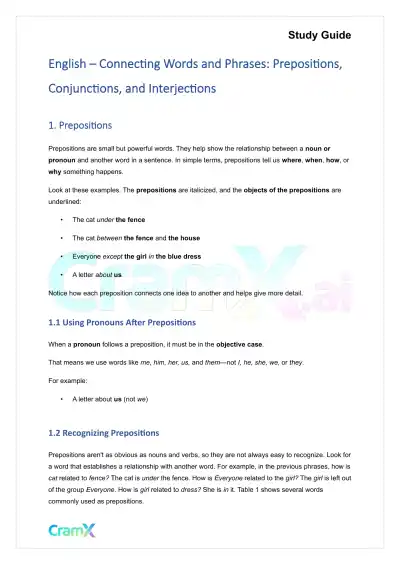 English - Connecting Words and Phrases Preposition - Page 1 preview image