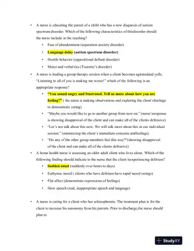 2023 ATI Mental Health Proctored Exam with Answers (60 Solved Questions) - Page 4 preview image