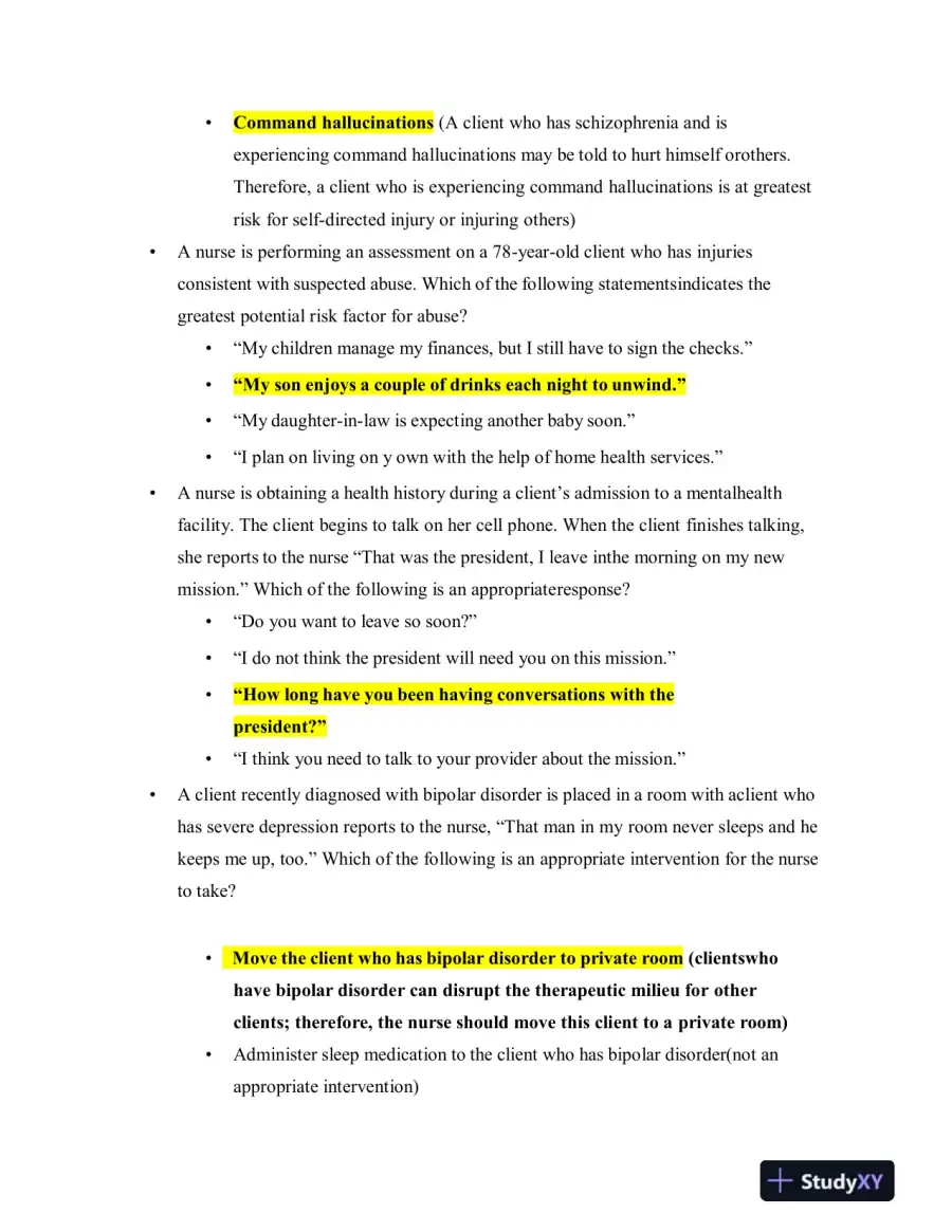 2023 ATI Mental Health Proctored Exam with Answers (60 Solved Questions), page 6