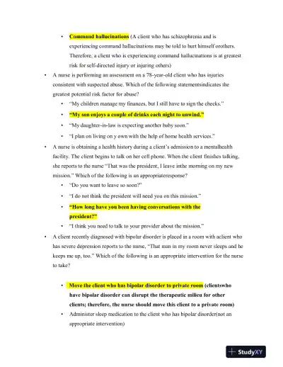 2023 ATI Mental Health Proctored Exam with Answers (60 Solved Questions) - Page 6 preview image