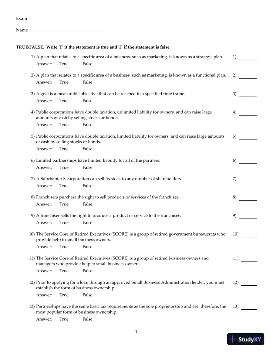 Entrepreneurial Finance, 6th Edition Test Bank, page 13