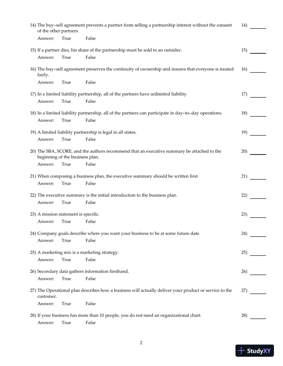 Entrepreneurial Finance, 6th Edition Test Bank, page 14